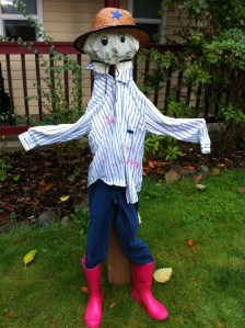 The "Happy Scarecrow" C made for our front lawn last year.