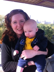 Wearing the t-shirt we gave him: "I Dig Auntie"